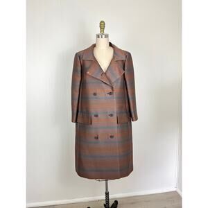 True Vintage 1950s 60s Betti Brent‎ Brown Striped Peacoat Coat Medium Large